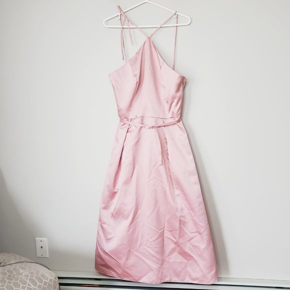 GATHER & GOWN Pink Satin Bridesmaid Formal A-Line Dress - Picture 2 of 15